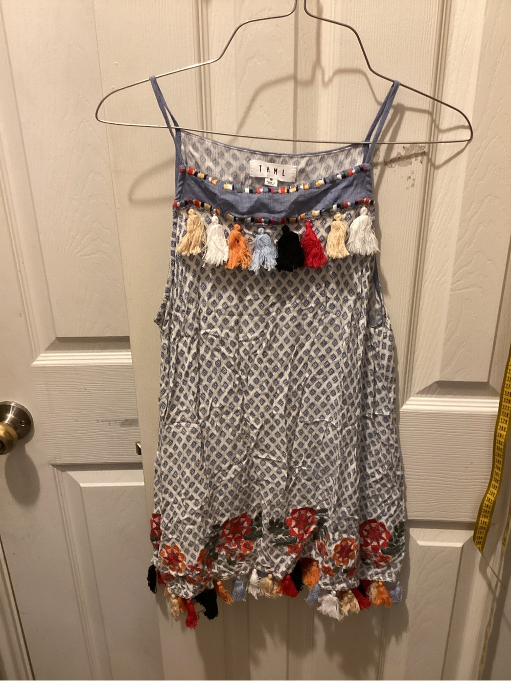 Tahla Blue Tassel Embellished Boho Tank Dress